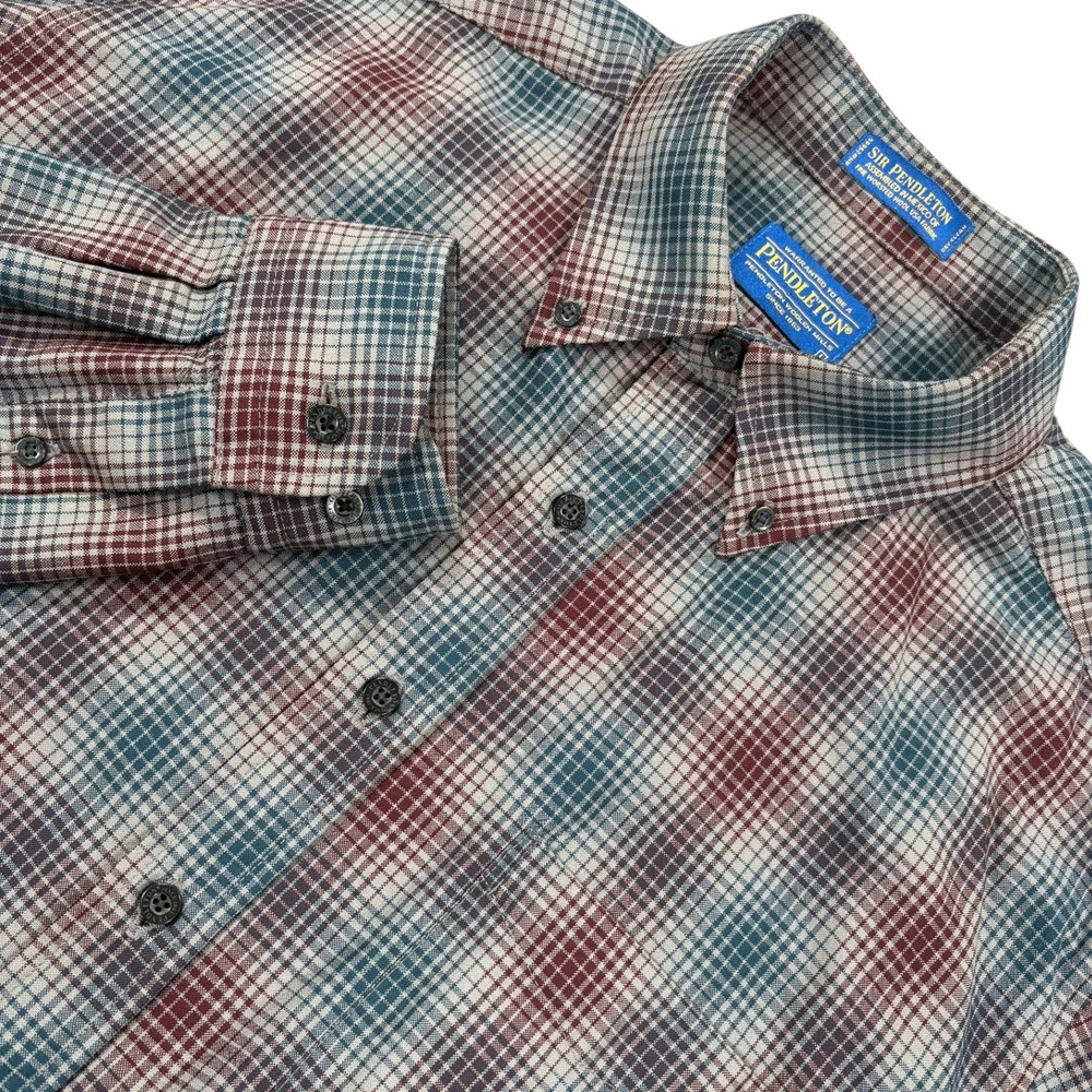 Pendleton Sir Pendleton Worsted Wool Shirt Mens L Multicolor Plaid Long Sleeve